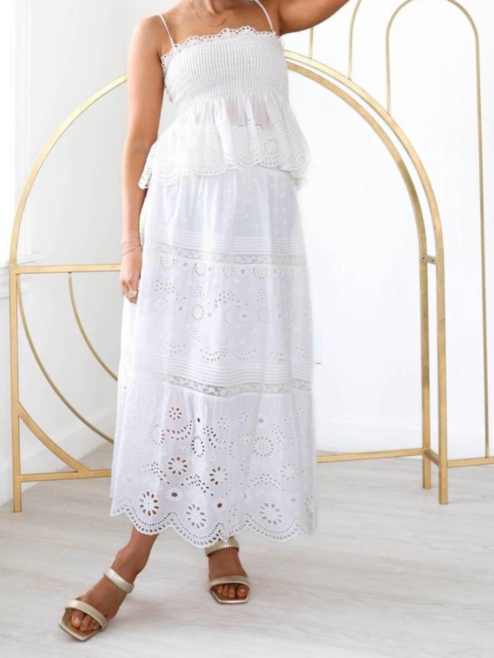 LOVESHACKFANCY miloti eyelet cotton lace maxi skirt in optic white size XS